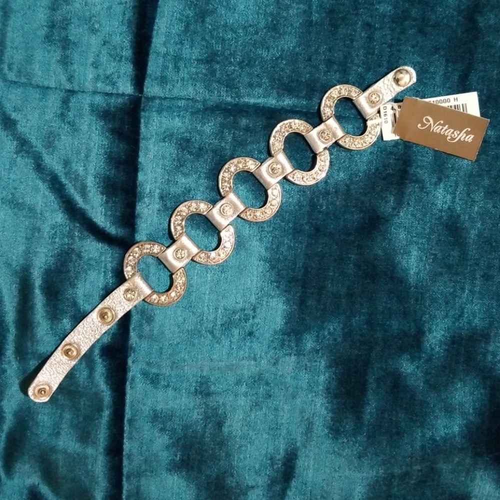 Natasha crystal and leather bracelet
